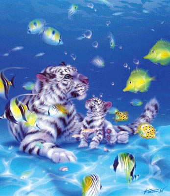 white tigers underwater